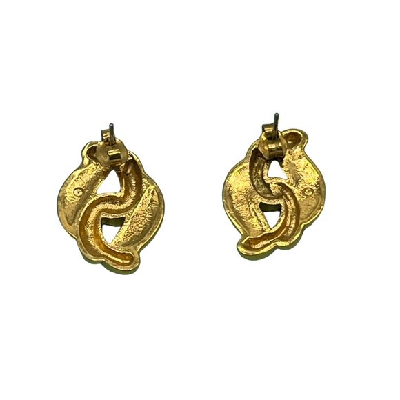 Vintage Gold Tone Cream Beige Enamel Knot Pierced Earrings - Picture 6 of 8